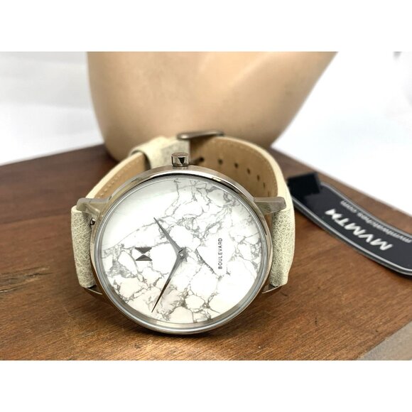 MVMT Women\'s Watch QMB01-Tima Quartz White Gray Marble Dial Leather Band 38mm